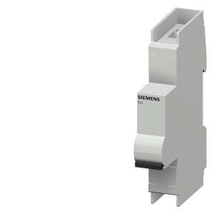 Ein Siemens-Schutzschalter in 3D-Ansicht, vertikal orientiert. Hauptsächlich grau mit schwarzem Schalter und markiert mit 'Siemens'.