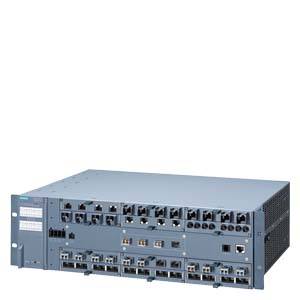 Industrie-Router mit mehreren Ethernet-Ports, LEDs und Steckplätzen zur Netzwerkanbindung. Geeignet für industrielle Anwendungen.