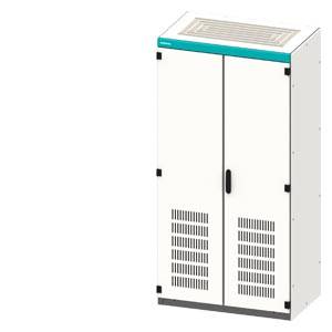 Ein weißer, zweitüriger Metallschrank mit schwarzem Griff und Lüftungsschlitzen, möglicherweise für elektrische oder technische Ausrüstung.