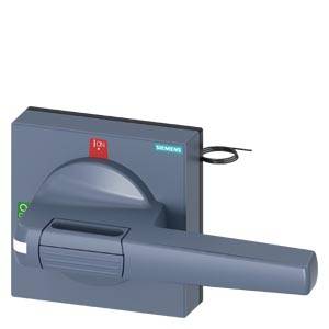 Ein blauer Siemens-Lasttrennschalter in der Position 'ON'.