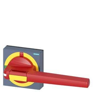 Ein roter Schalter mit gelbem Kreissymbol auf grauer Basis, vermutlich ein Sicherheitsschalter zur Strom-Trennung.