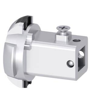 Metallisches Maschinenteil mit zylindrischem Kopf, rechteckigem Körper und Schraubbefestigung.