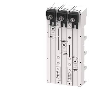 Ein weißes elektronisches Gerät mit drei schalterartigen Abschnitten, jeweils mit einem Drehknopf oben und verschiedenen Anschlüssen darunter.
