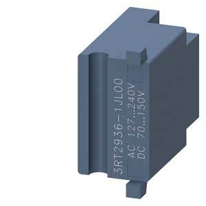 Blaues elektrisches Bauteil, das als Kontaktblock für Schütze dient. Aufschrift: '3RT2936-1JL00 AC 127-240V DC 70-150V’.