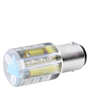 Eine LED-Glühbirne mit einem Metallkörper und klarem Kunststoff.