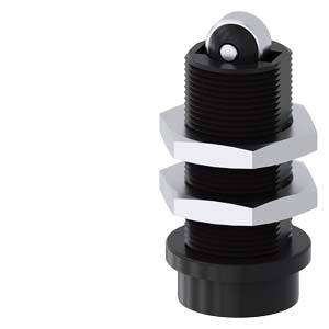 Ein schwarzer, zylindrischer Dämpfer mit mehreren Metallringen, vermutlich für industrielle Anwendungen.