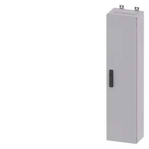 Ein rechteckiger grauer Metallschrank mit einer Tür und einem schwarzen Griff, an der Wand montiert, zur Aufbewahrung von Elektronik.