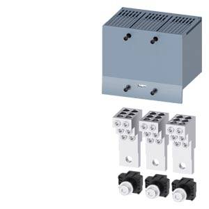 Ein elektrisches Bauteil mit Lüftungsschlitzen oben, drei Reihen von Klemmen unten und drei schwarzen Knöpfen darunter für Anschlüsse.