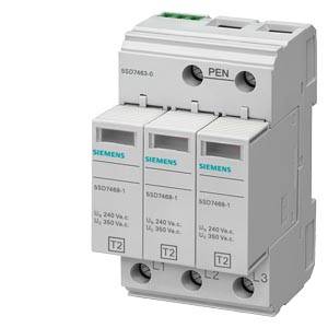 Ein dreipoliger Leitungsschutzschalter von Siemens, Modellnummer 5SD7468-1, für Überspannungsschutz mit detaillierten Anschlussklemmen.