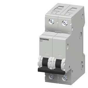 Ein grauer Siemens Sicherungsautomat mit zwei Schaltern, verwendet in elektrischen Schaltschränken zum Schutz vor Überlastungen.