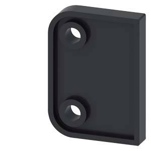Schwarze, rechteckige, gewölbte Metallplatte mit zwei Löchern, vermutlich für Befestigungszwecke.