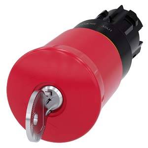 Roter Sicherheitsschalter mit Schlüssel, verwendet zur Absicherung von Maschinen oder elektrischen Geräten gegen unbefugten Zugriff.