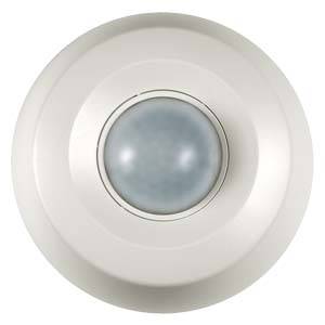 Eine runde, weiße Deckenleuchte mit einem zentralen Glaselement in der Mitte.