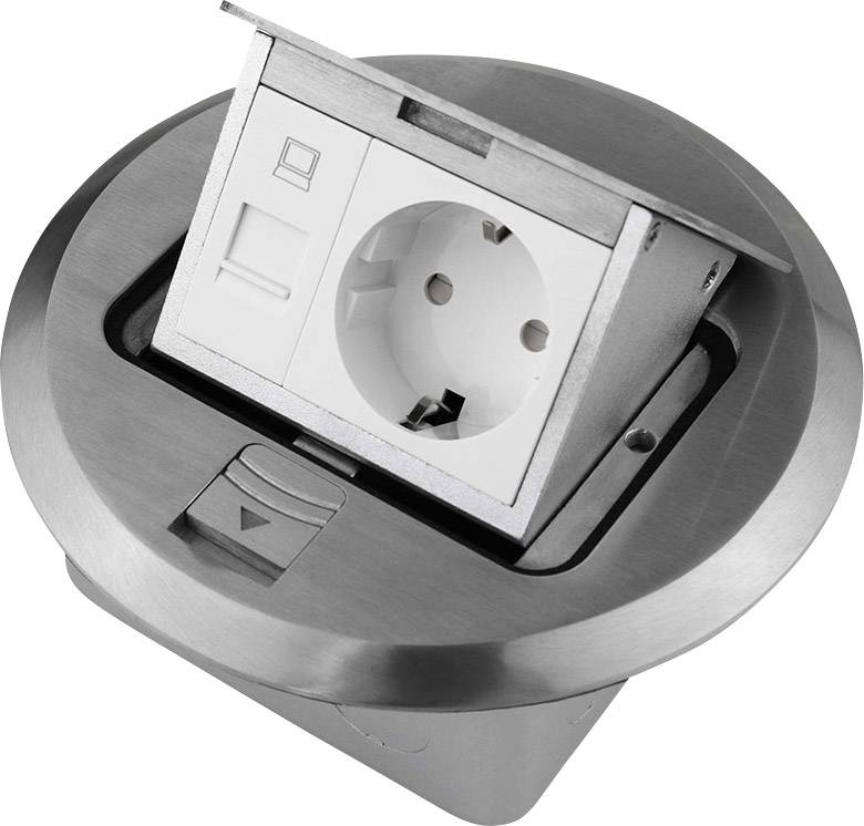 LEDmaxx ALU1R1S 1fach Fußboden-Einbausteckdose mit Cat5 Buchse IP20 Aluminium