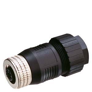 Ein schwarzer, zylindrischer Steckverbinder mit geripptem Gehäuse und metallischer Endkappe, verwendet in der Elektronik.
