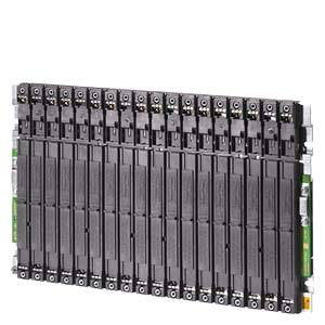 Elektronisches Modul mit zwölf parallelen Steckplätzen, alle mit schwarzen Anschlüssen ausgestattet. Geeignet für industrielle Anwendungen.