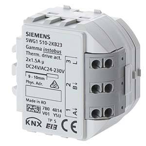 Elektrisches Steuerungsmodul von Siemens, Modell Gamma instabus, zur Steuerung von zwei Thermoantrieben, Spannungsbereich DC 24V/AC 24-230V.
