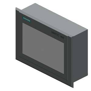 Ein graues, rechteckiges Siemens SIMATIC HMI-Bediengerät in seitlicher Ansicht, verwendet zur Steuerung und Überwachung von Prozessen.