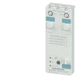 Ein Siemens 2-Kanal-AI-Modul mit Beschriftungen für analoge Eingänge und Modi. Gerät zur Prozessüberwachung in industriellen Anwendungen.