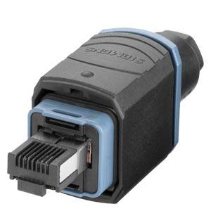 Ein schwarzer Adapter mit RJ45-Stecker und einer Buchse, geeignet für Netzwerkkabelverbindungen, frontal sichtbar.