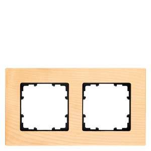 Zwei leere Steckdosenrahmen aus hellem Holz, symmetrisch angeordnet. Geeignet für den Einbau von Schaltern oder Steckdosen.