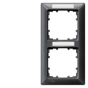 Doppelrahmen für Lichtschalter in schwarzer Farbe, ohne eingesetzte Schalter, vor einem neutralen Hintergrund.