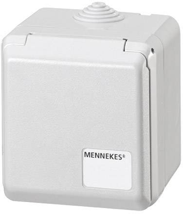 Grauer elektrischer Schalter mit Schutzklappe, Markenname 'MENNEKES' aufgedruckt.