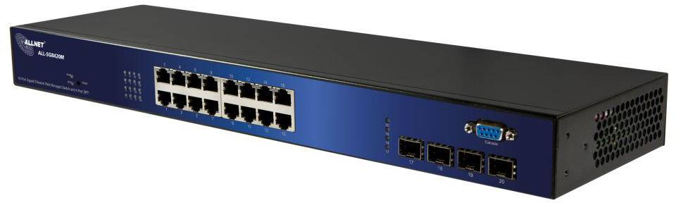 Netzwerkswitch mit 16 Ethernet-Ports und 4 Glasfaseranschlüssen, geeignet für Unternehmensnetzwerke.