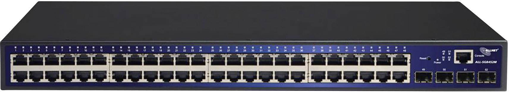 Netzwerkswitch mit 48 Ethernet-Ports und 4 zusätzlichen Glasfaseranschlüssen, geeignet für große Unternehmensnetzwerke.