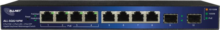 Allnet ALL-SG8210PM Netzwerk Switch 8 Port 1000 MBit/s PoE-Funktion