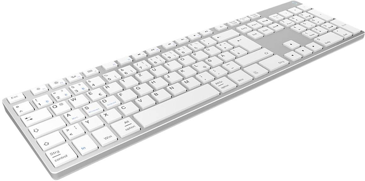 Keysonic KSK-8022BT (DE) Funk Tastatur Deutsch, QWERTZ Weiß Wiederaufladbar