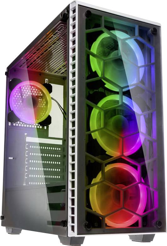 Kolink Observatory RGB Midi-Tower PC-Gehäuse Weiß 4 Vorinstallierte LED Lüfter, Seitenfenster, Staubfilter, Werkzeugfreie Festplatteninstallation
