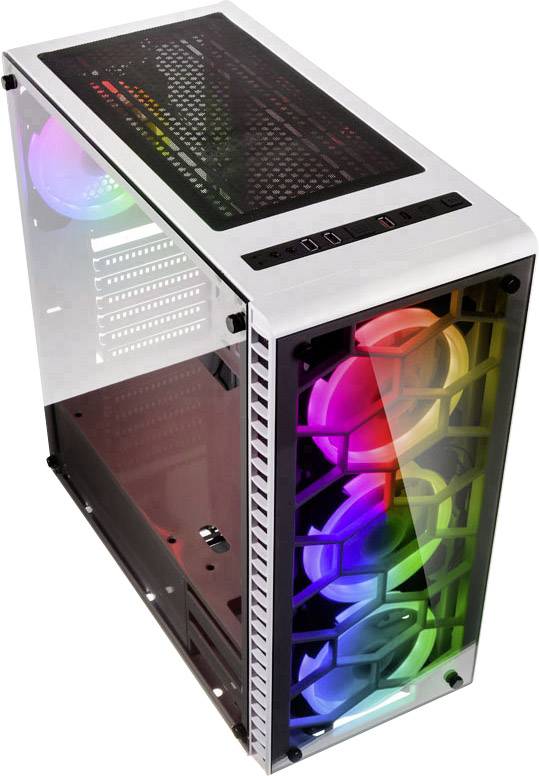 Kolink Observatory RGB Midi-Tower PC-Gehäuse Weiß 4 Vorinstallierte LED Lüfter, Seitenfenster, Staubfilter, Werkzeugfreie Festplatteninstallation