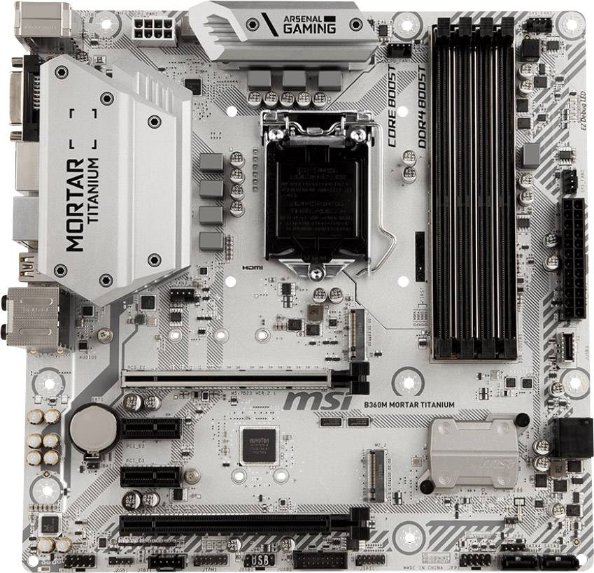 MSI Gaming B360M MORTAR TITANIUM Mainboard Sockel (PC) Intel® LGA 1151-V2 Formfaktor (Details) Micro-ATX Mainboard-Chipsatz Intel® B360