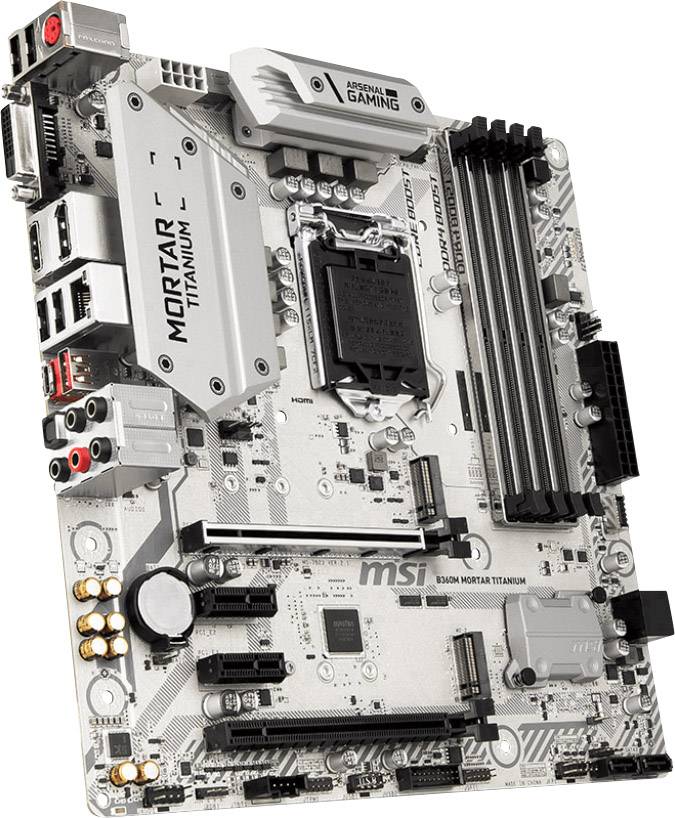 MSI Gaming B360M MORTAR TITANIUM Mainboard Sockel (PC) Intel® LGA 1151-V2 Formfaktor (Details) Micro-ATX Mainboard-Chipsatz Intel® B360
