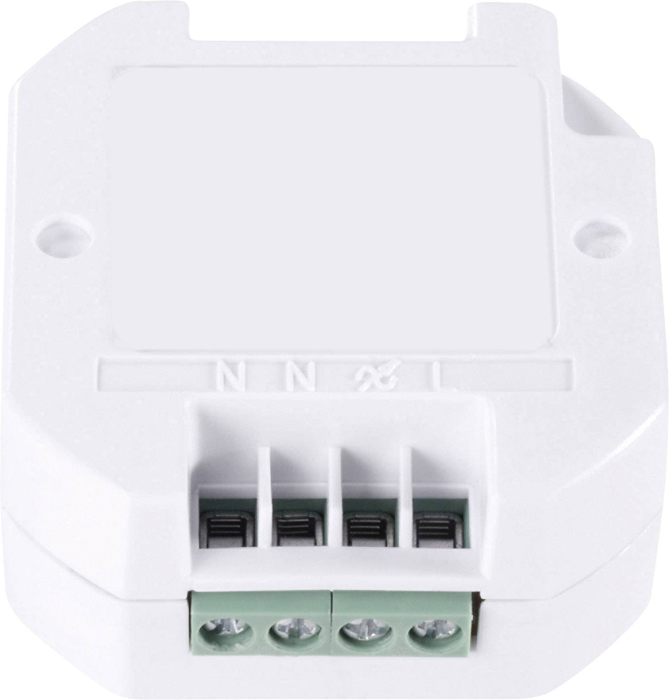 Ein elektrischer Anschlussblock mit vier Klemmen, zwei mit 'N' gekennzeichnet, in einem weißen Gehäuse.