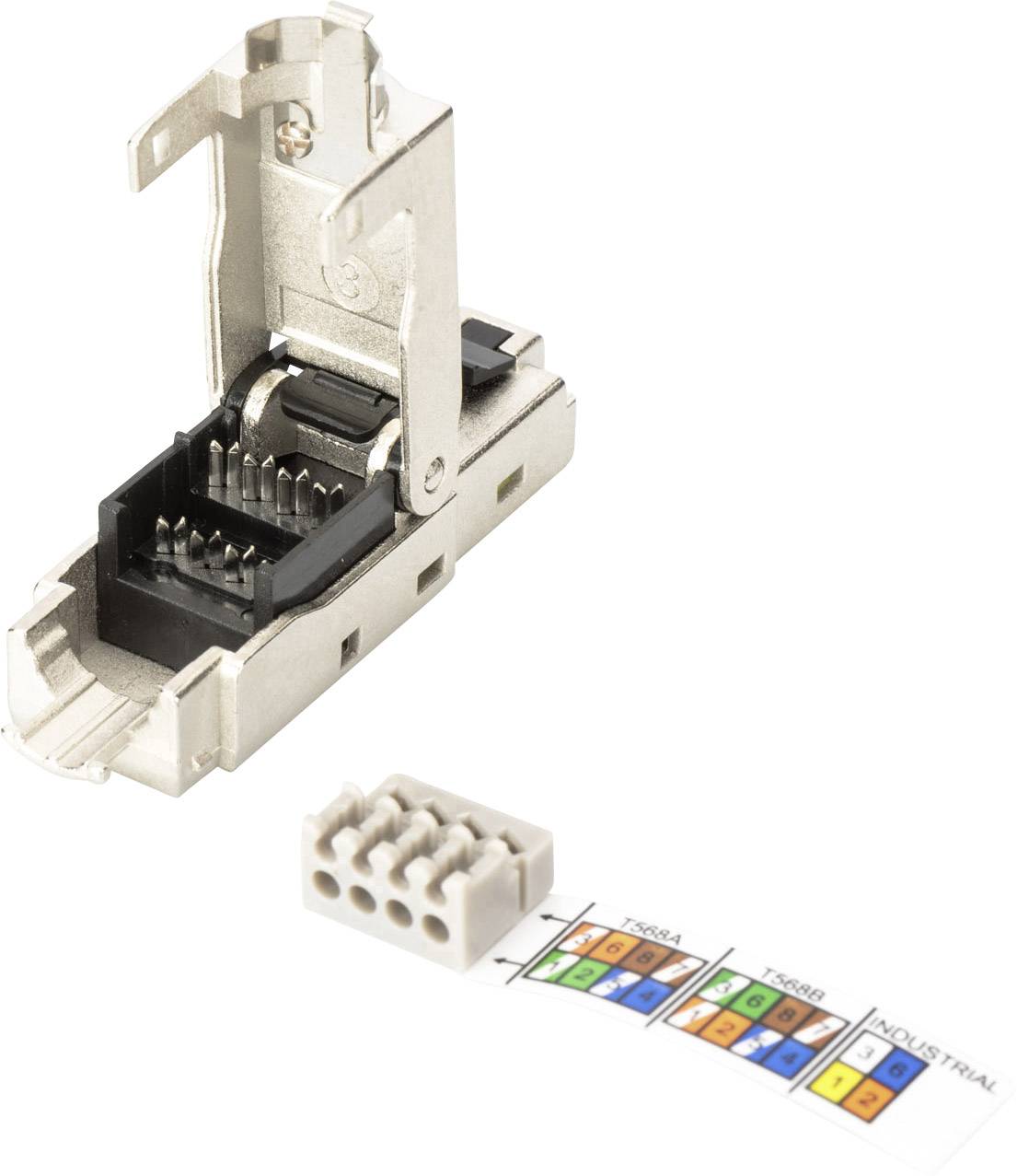 Digitus RJ45 Netzwerk Steckverbinder CAT 6a, Unbestückt [1x LSA, Schneid-Klemm, Schnellanschluss - 1x RJ45-Stecker, RJ45-Stecker 8p8c] Silber, Stahl