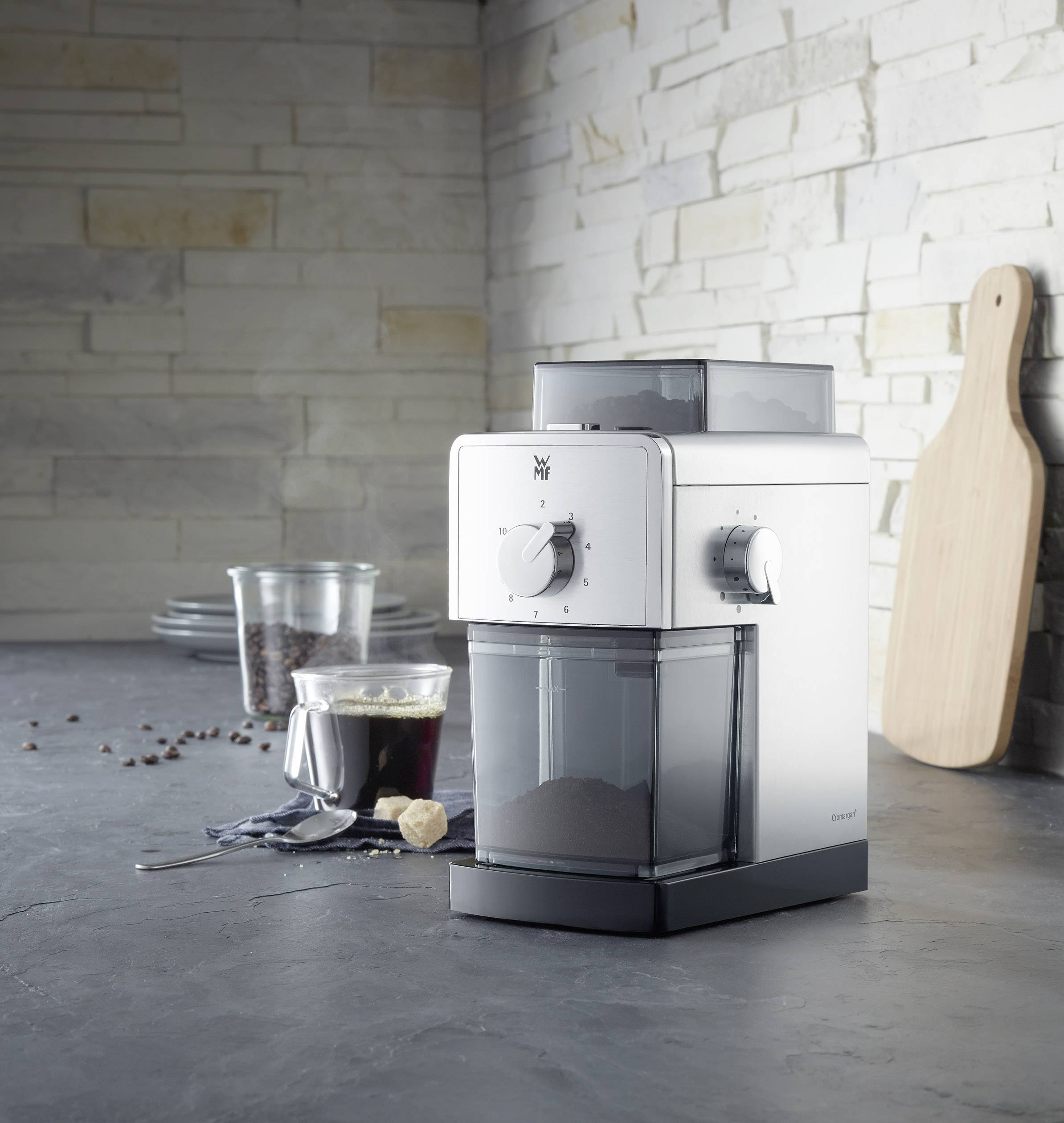 WMF Stelio Edition 0417070011 Kaffeemühle Silber, Schwarz Edelstahl-Scheibenmahlwerk