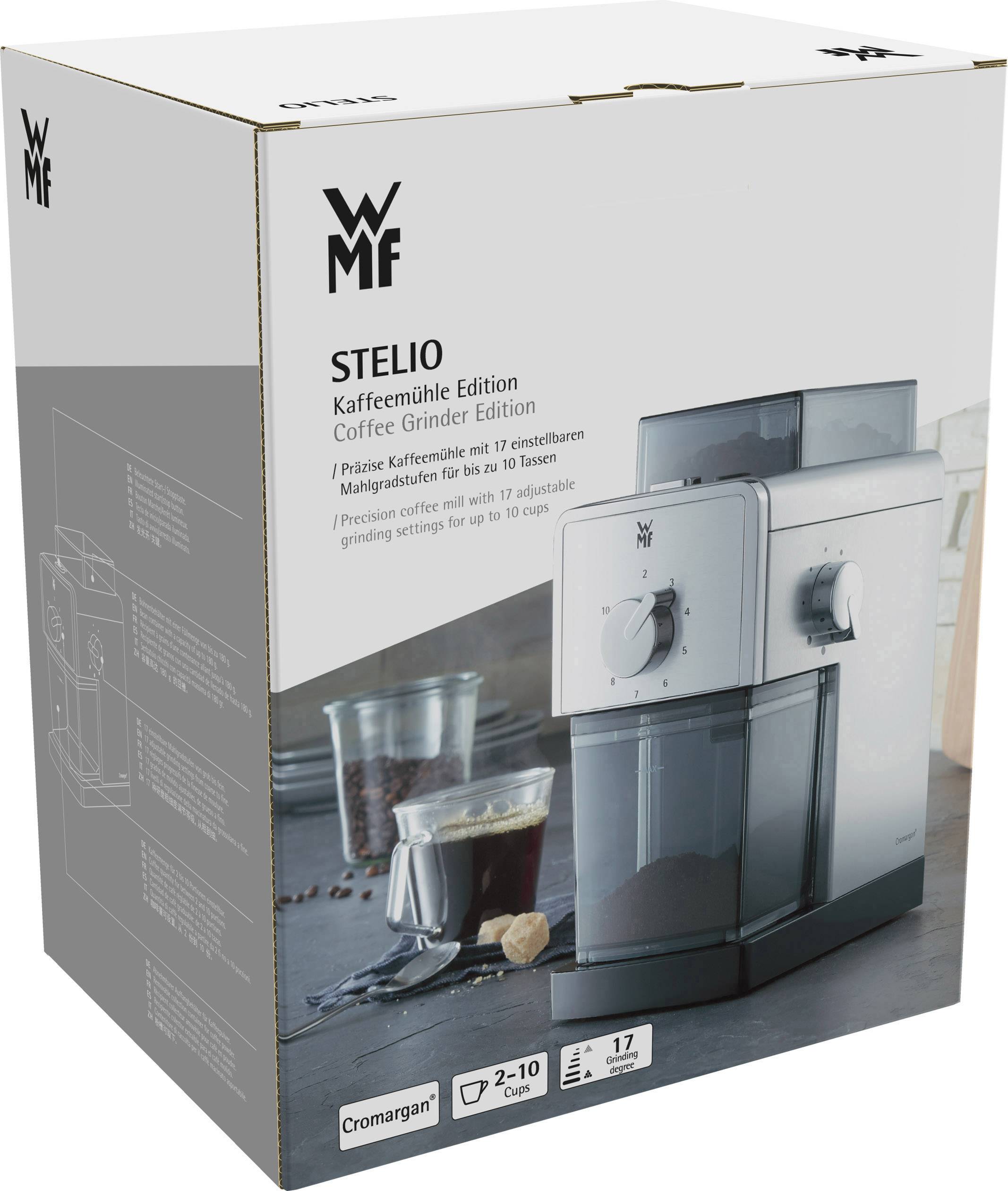 WMF Stelio Edition 0417070011 Kaffeemühle Silber, Schwarz Edelstahl-Scheibenmahlwerk