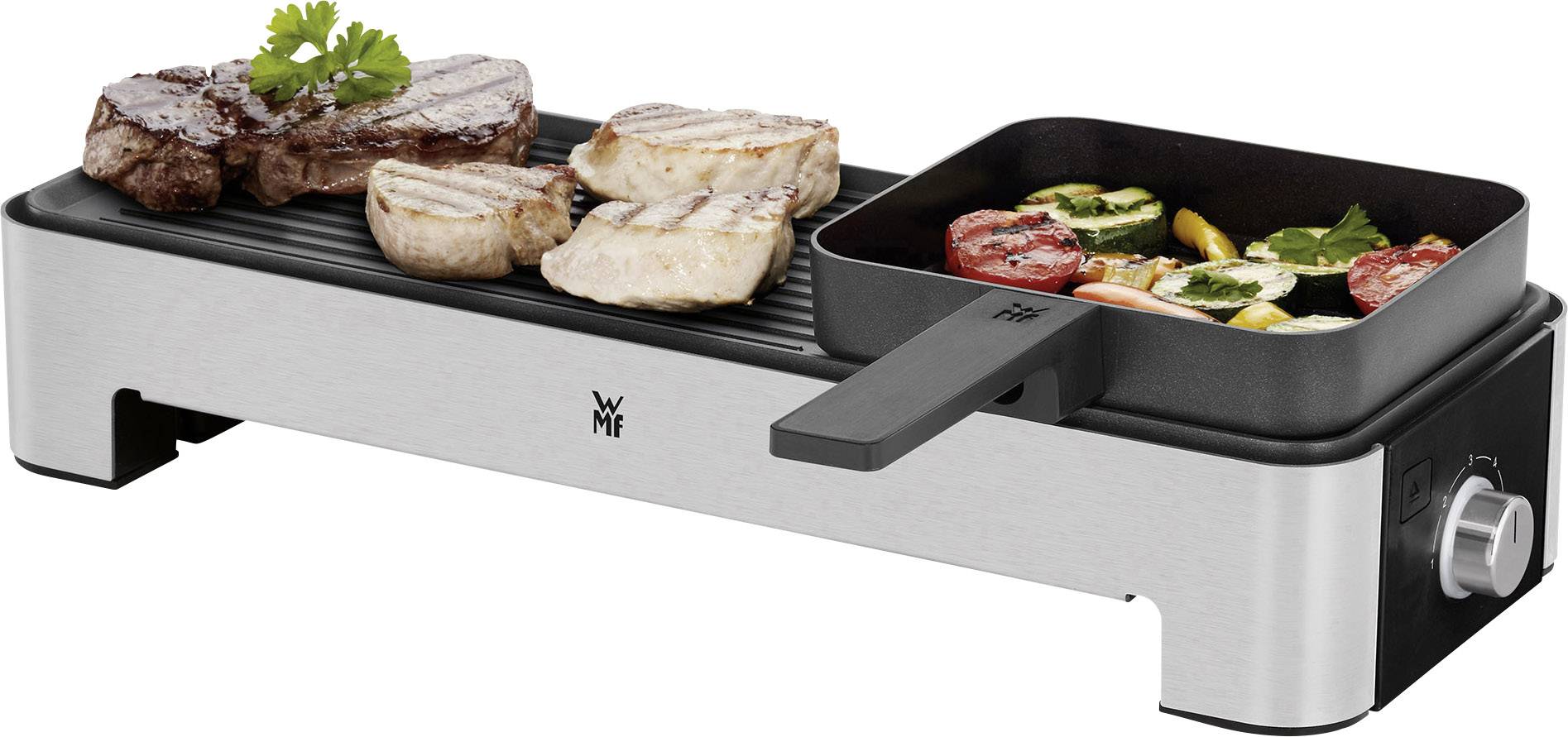 WMF 0415170011 Elektro Tischgrill mit manueller Temperatureinstellung Schwarz, Silber