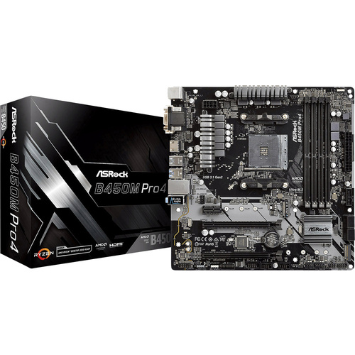 ASRock B450M-Pro4 Mainboard Sockel (PC) AMD AM4 Formfaktor (Details) Micro-ATX Mainboard-Chipsatz A