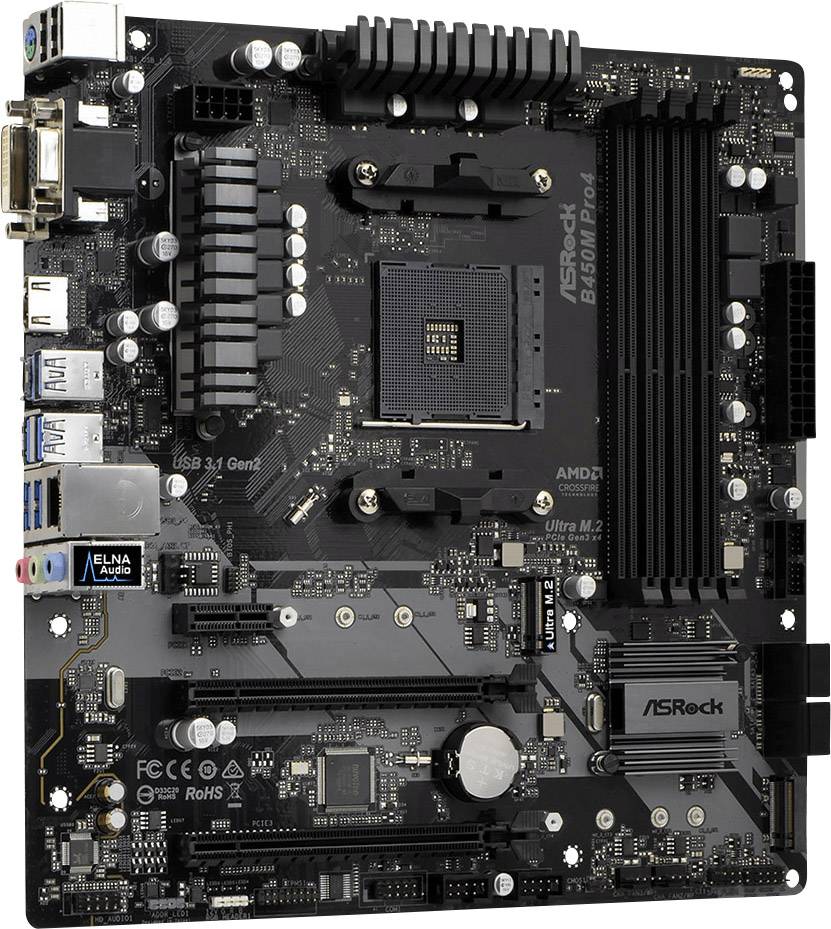 ASRock B450M-Pro4 Mainboard Sockel (PC) AMD AM4 Formfaktor (Details) Micro-ATX Mainboard-Chipsatz A
