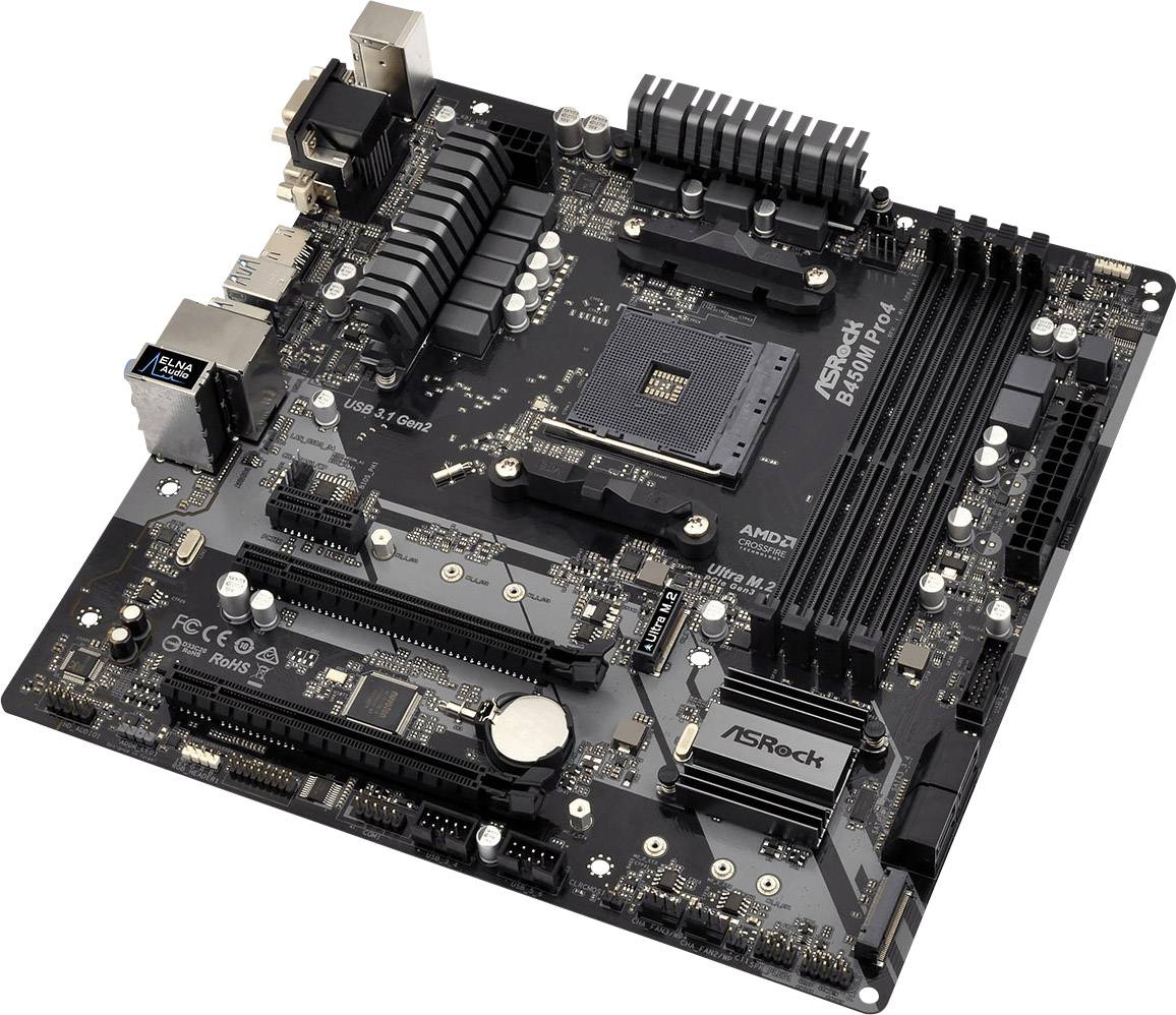ASRock B450M-Pro4 Mainboard Sockel (PC) AMD AM4 Formfaktor (Details) Micro-ATX Mainboard-Chipsatz AMD® B450