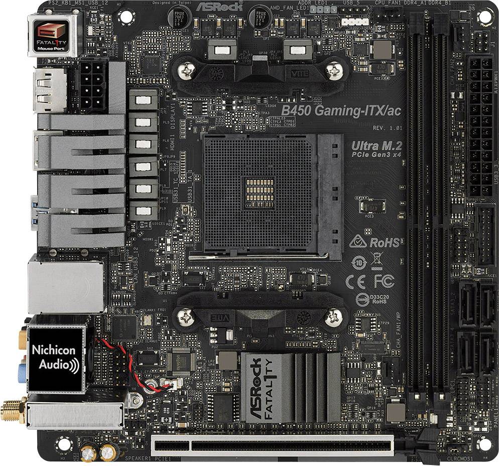 ASRock B450 Gaming-ITX/AC Mainboard Sockel (PC) AMD® AM4 Formfaktor (Details) Mini-ITX Mainboard-Chipsatz AMD® B450