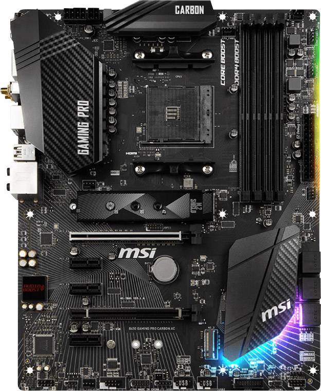 MSI Gaming B450 Gaming Pro Carbon AC Mainboard Sockel AMD AM4 Formfaktor ATX Mainboard-Chipsatz AMD® B450