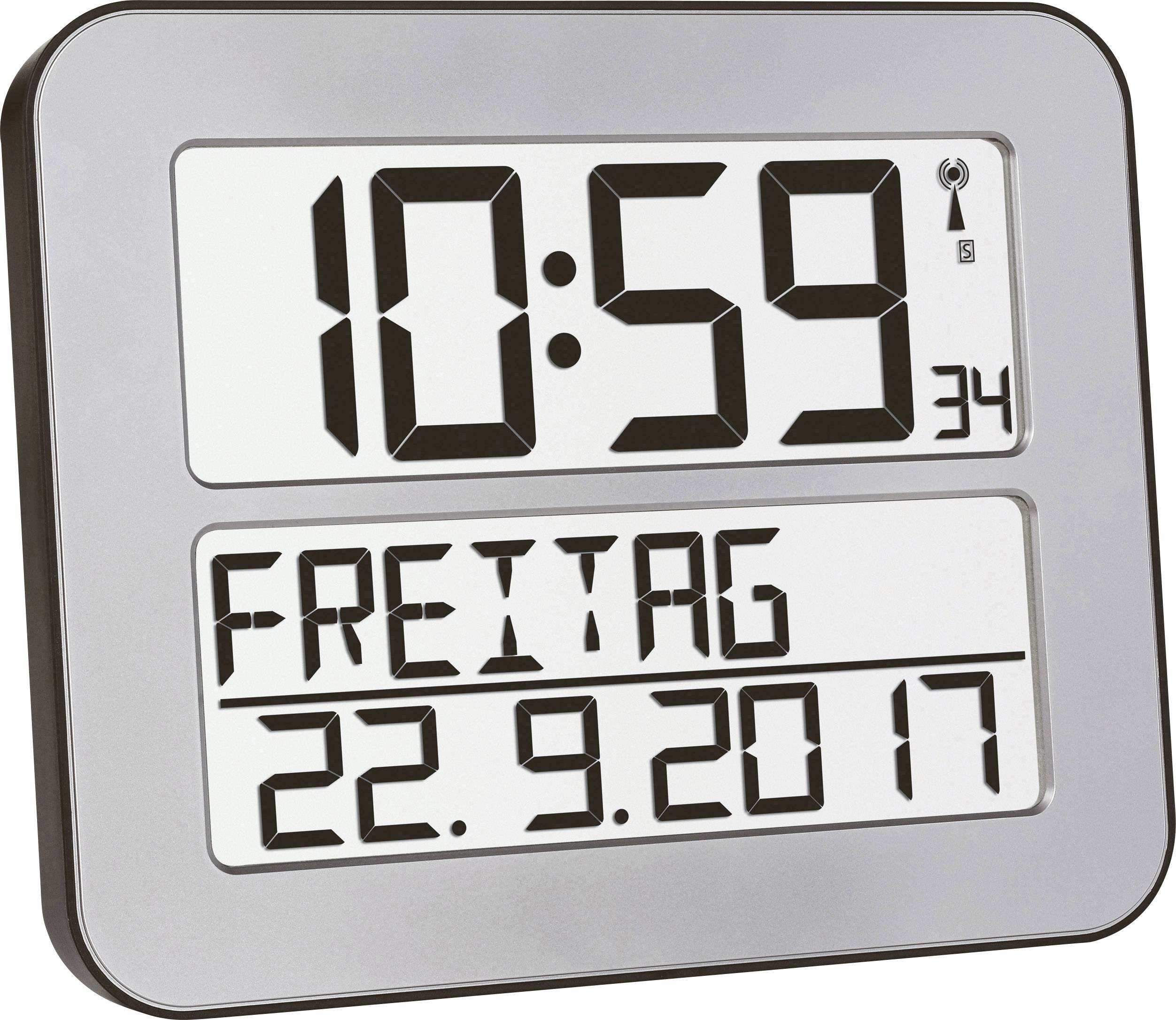 TFA Dostmann 60.4512.54 Funk Wanduhr 258mm x 212mm x 30mm Silber, Schwarz Großes Display