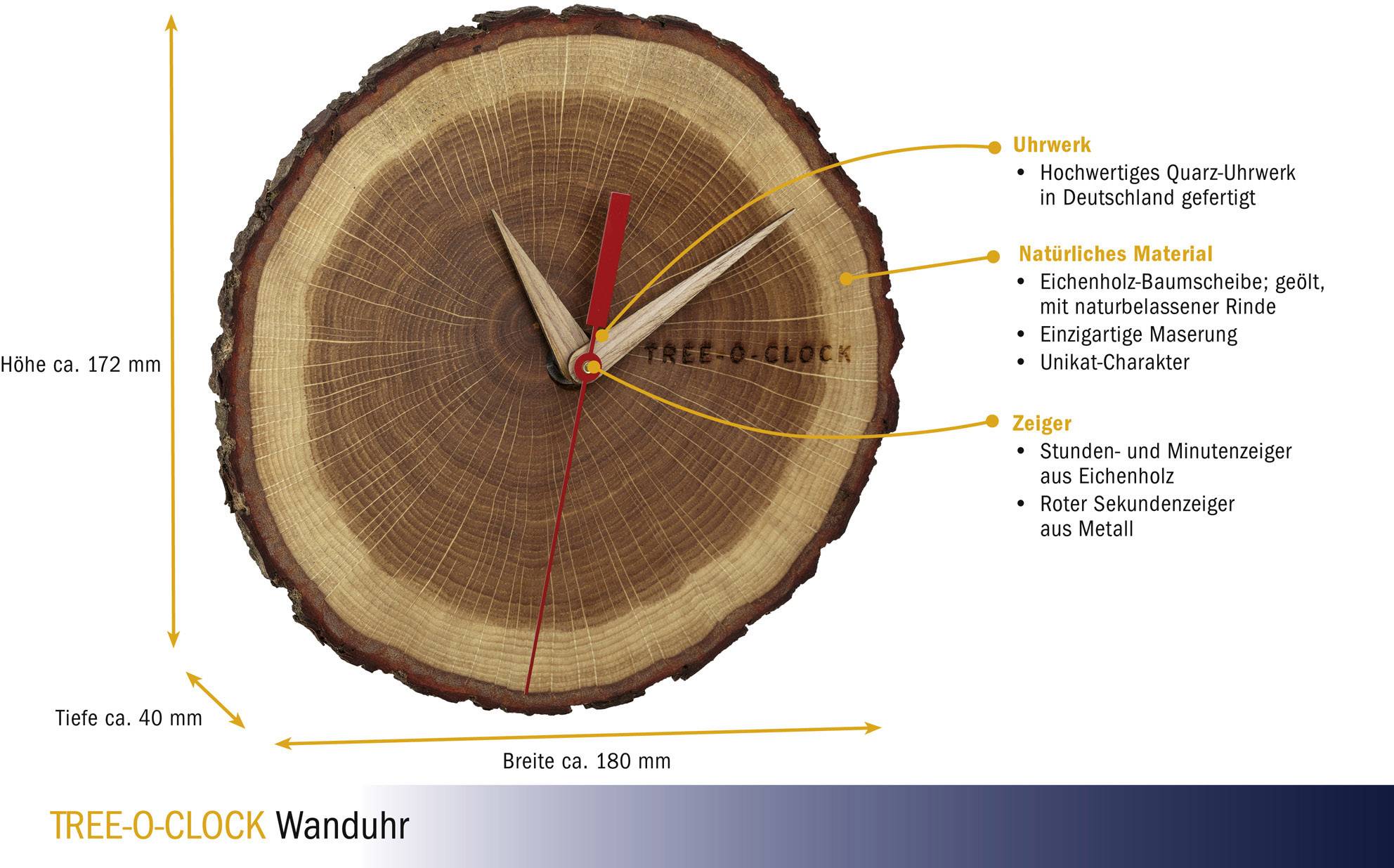 TFA Dostmann 60.3046.08 Quarz Wanduhr 172mm x 180mm x 40mm Eiche, Holz Echtholz