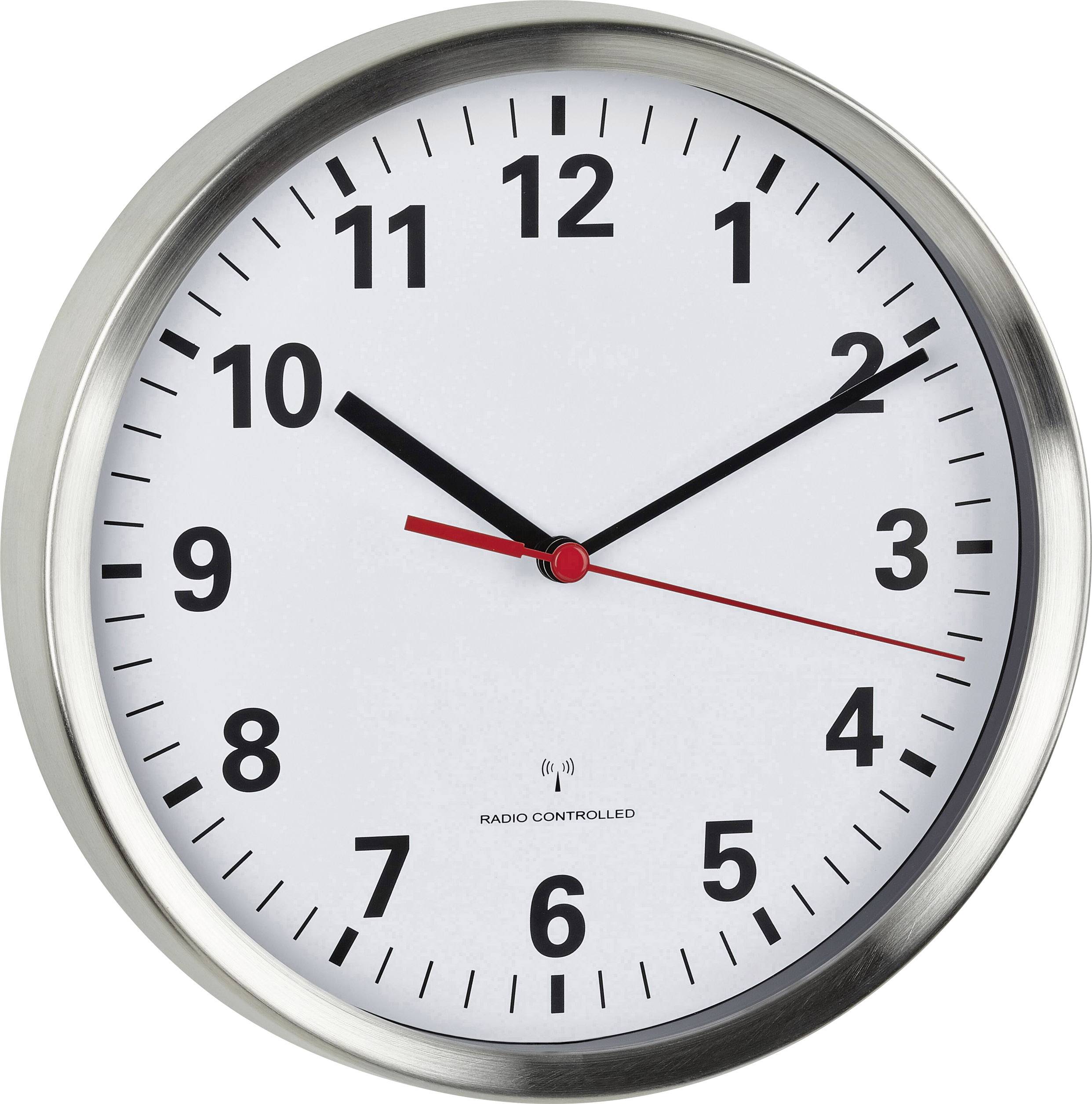 Eine analoge Uhr mit silbernem Rand zeigt 10:10 Uhr.