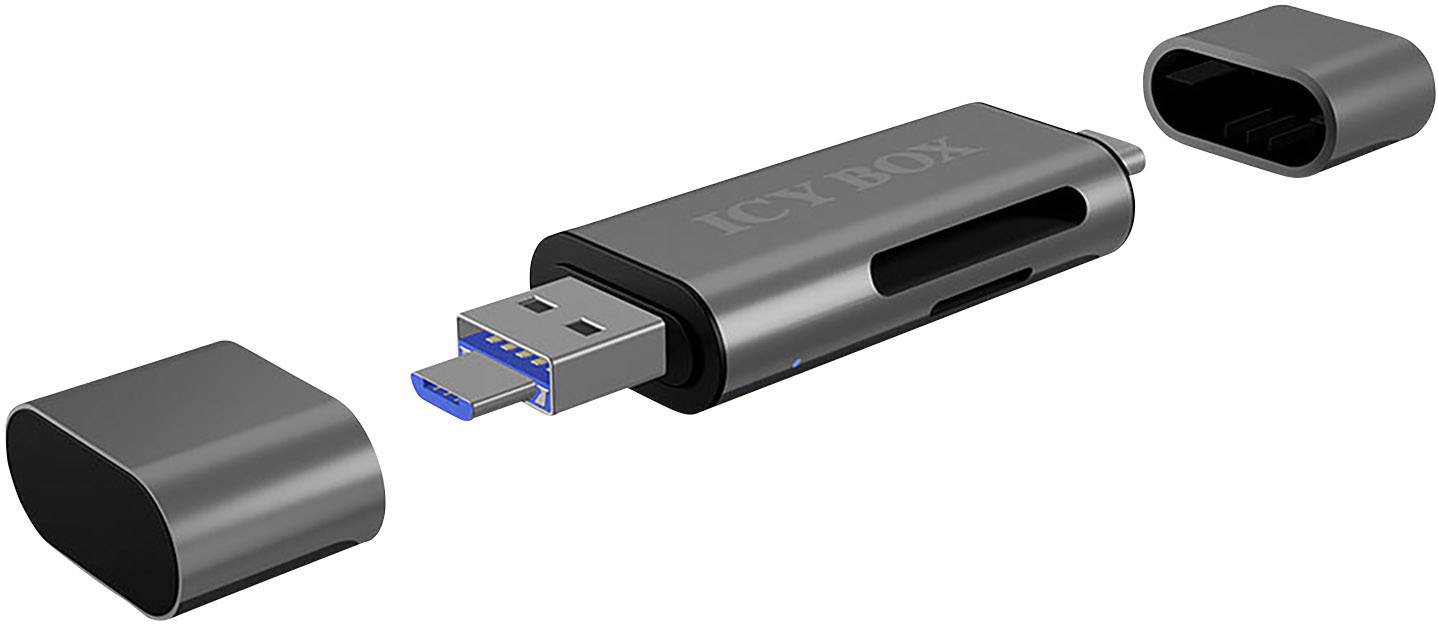 ICY BOX Externer Speicherkartenleser USB-C®, USB-A (USB 3.2 Gen 1), Micro-USB B (USB 2.0) Anthrazit