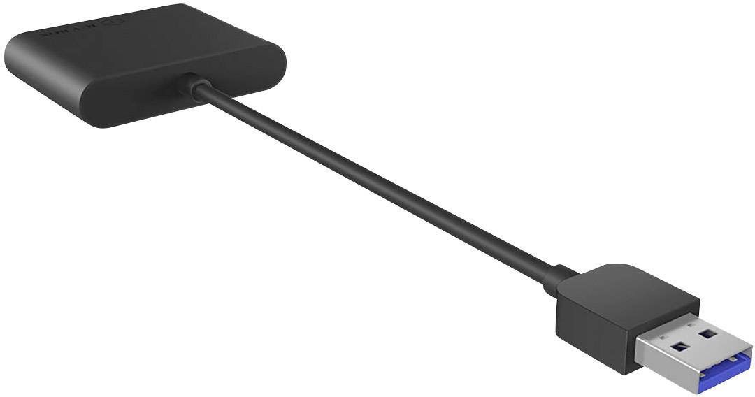 Ein schwarzes USB-Datenkabel, das auf der einen Seite in einen schmalen Adapter und auf der anderen Seite in einen USB-Anschluss endet.